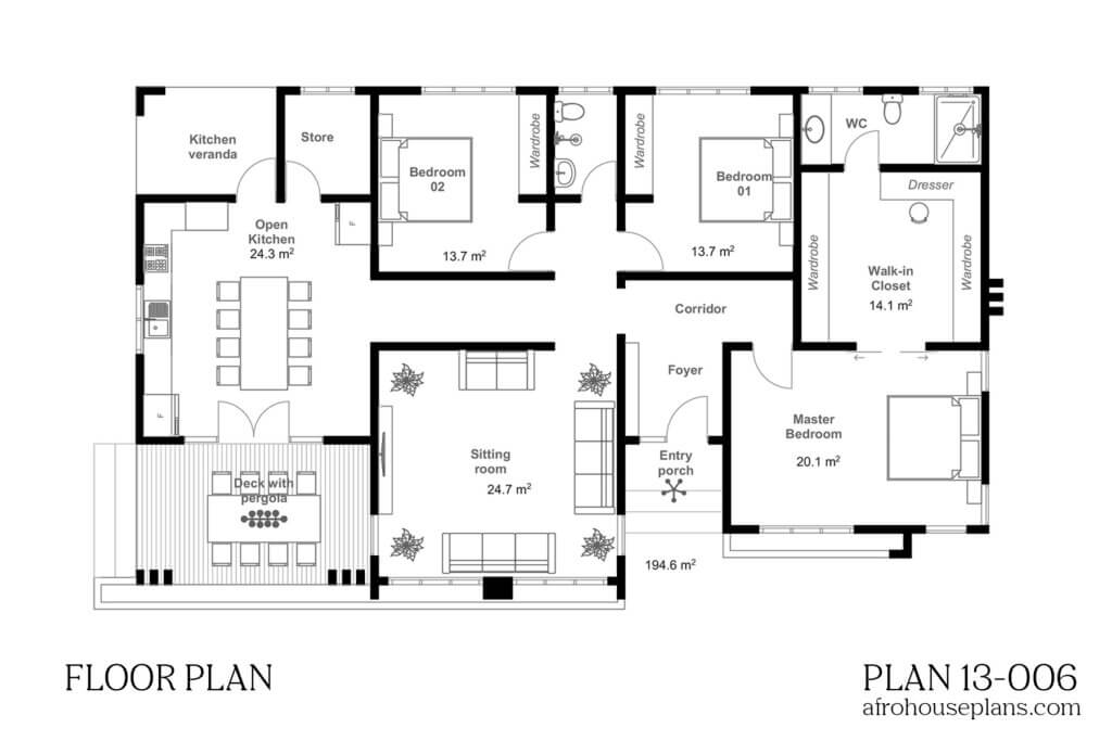 3 Bedrooms House Plan 13006 | AfrohousePlans