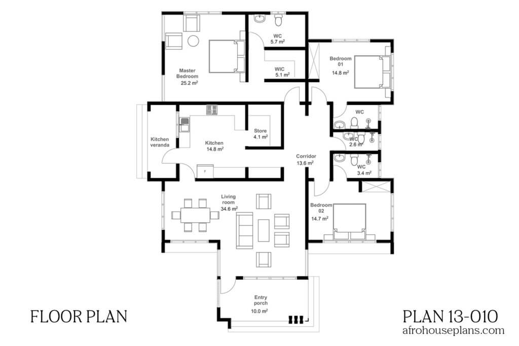 Modern 3 Bedrooms Single Storey House Plan | AfroHousePlans.com